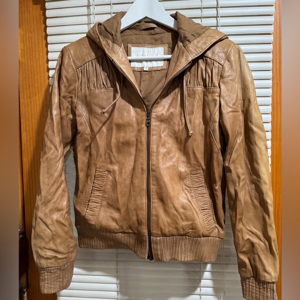 Light tan leather zip jacket